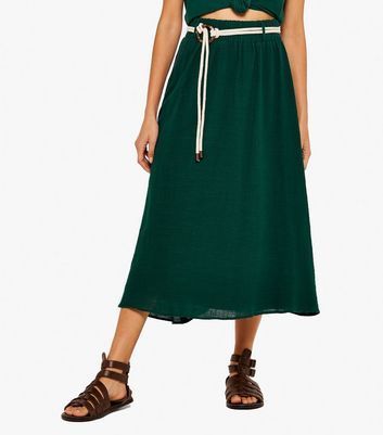Dark Green Rope Belt Midaxi Skirt New Look