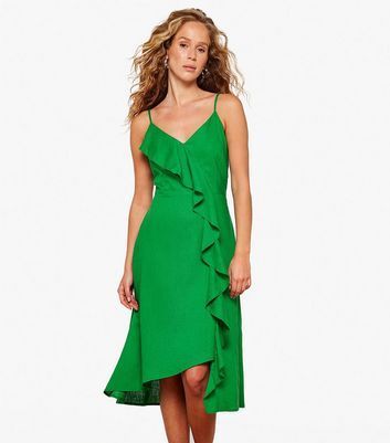 Green Linen Blend Ruffle Midi Dress New Look