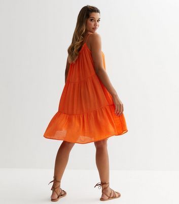 Orange Tiered Mini Smock Dress New Look