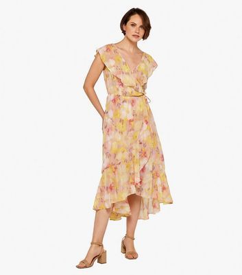 Pale Pink Floral Ruffle Wrap Midaxi Dress New Look