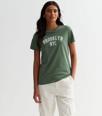 Khaki Cotton Brooklyn NYC Logo T-Shirt New Look