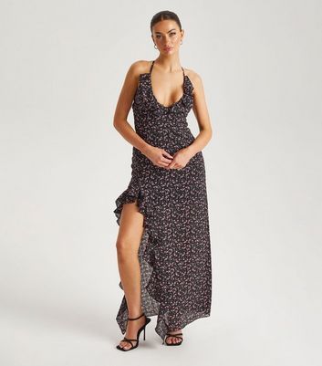Black Floral Strappy Maxi Dress New Look
