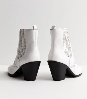 White Block Heel Cowboy Boots New Look