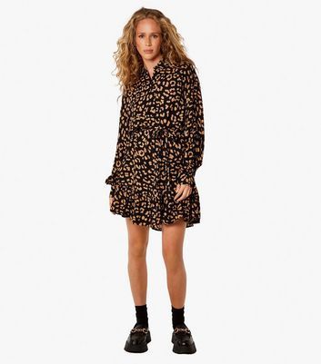 Black Leopard Print Mini Shirt Dress New Look