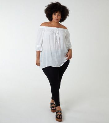 Curves Off White Tie Front Bardot Top New Look
