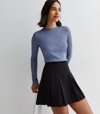 Blue Ribbed Knit Long Sleeve Top New Look