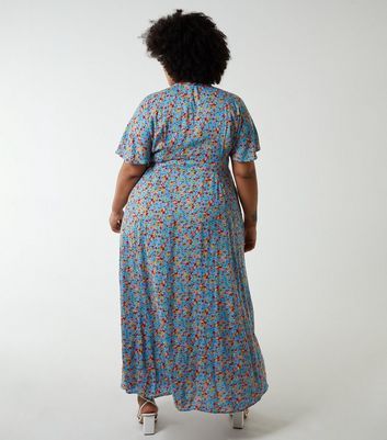 Curves Blue Floral Button Down Midaxi Dress New Look