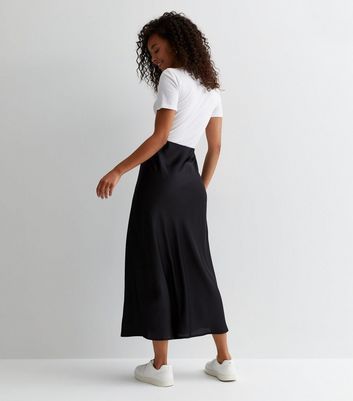 Tall Black Satin Bias Cut Midaxi Skirt New Look