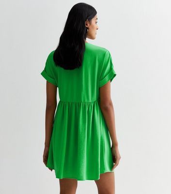Green Button Front Smock Mini Dress New Look
