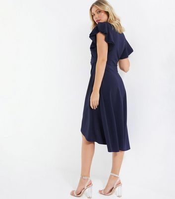 Navy Belted Wrap Midi Dress New Look