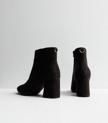 Wide Fit Black Suedette Block Heel Ankle Boots New Look
