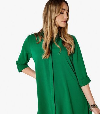 Green Dip Hem Collared Mini Shirt Dress New Look