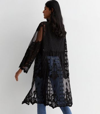 Black Cotton Embroidered Crochet Knit Cardigan New Look