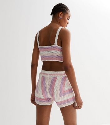 Pink Crochet Shorts New Look