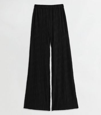 Tall Black Ripple Ribbed Wide Leg Trousers New Look