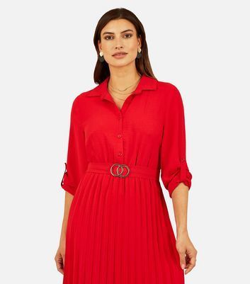 Red Pleated Midaxi Shirt Dress New Look