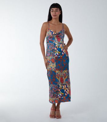 Blue Patchwork Floral Strappy Midaxi Dress New Look