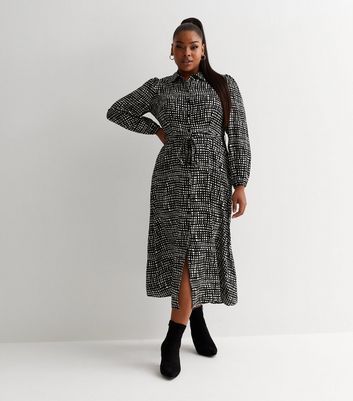 Curves Black Check Belted Midaxi Dress New Look