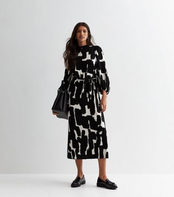 Tall Black Abstract Print Puff Sleeve Midaxi Dress New Look