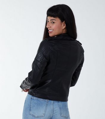 Black Leather-Look Biker Jacket New Look