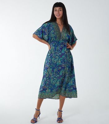 Navy Paisley Print Kimono Sleeve Midaxi Dress New Look