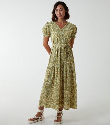 Green Floral Button Front Midaxi Dress New Look