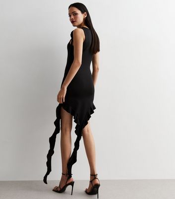 Black Corsage Frill Trim Mini Dress New Look