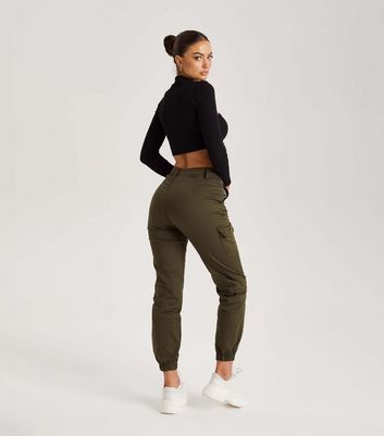 Olive High Waist Cuffed Cargo Joggers New Look