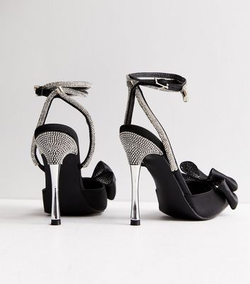 Black Satin Diamanté Stiletto Heel Court Shoes New Look