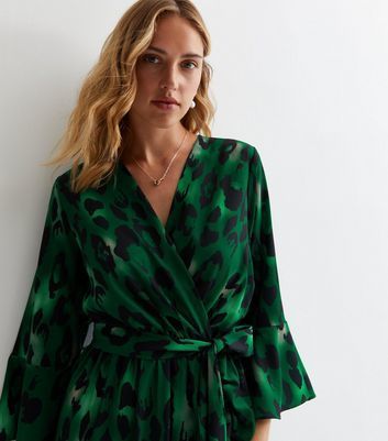 Green Animal Print Dip Hem Midi Dress New Look