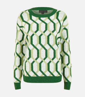 Green Retro Print Knitted Jumper New Look