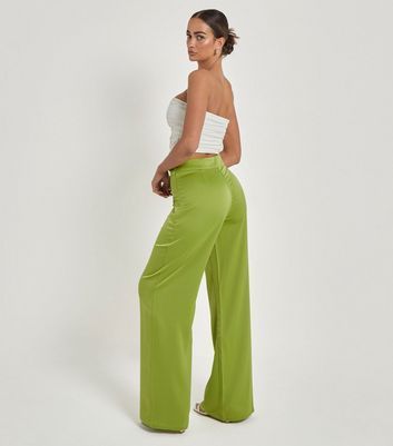 Green Satin Wide Leg Trousers New Look