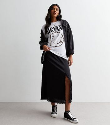 White Cotton Leopard Print Nirvana Logo Oversized T-Shirt New Look