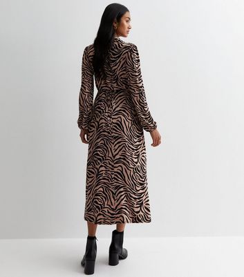 Black Zebra Print Collared Split Hem Midaxi Dress New Look