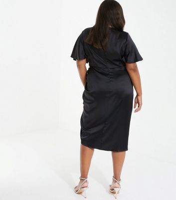 Curves Black Split Hem Midi Wrap Dress New Look