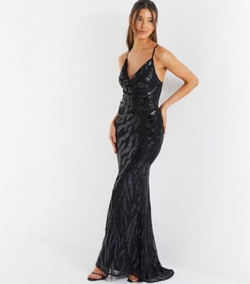 Black Sequin Strappy Maxi Dress New Look