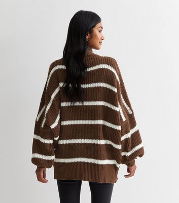 Rust Stripe Chunky Knit High Neck Jumper New Look