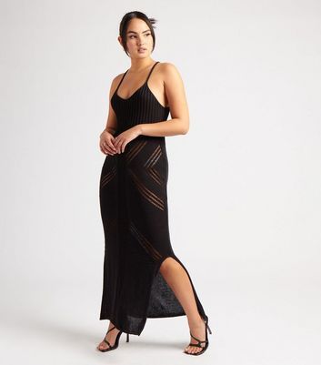 Black Knit Maxi Slip Dress New Look