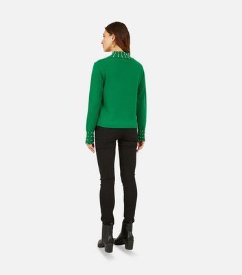 Green Stud Detail Knitted Jumper New Look