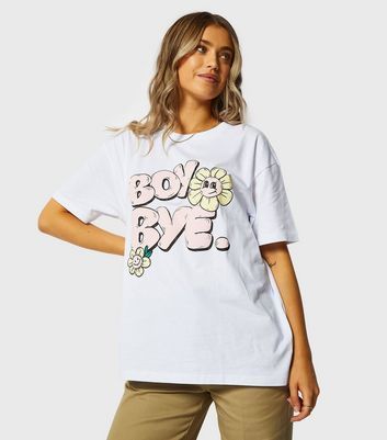 White Cotton Boy Bye Logo Oversized T-Shirt New Look