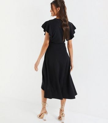 Black Buckle Wrap Midi Dress New Look