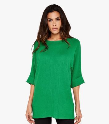 Green Brushed Waffle Knit Batwing Top New Look