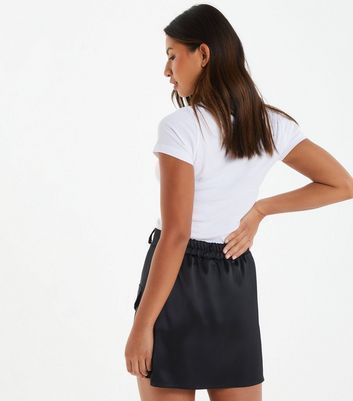 Black Satin Cargo Mini Skirt New Look