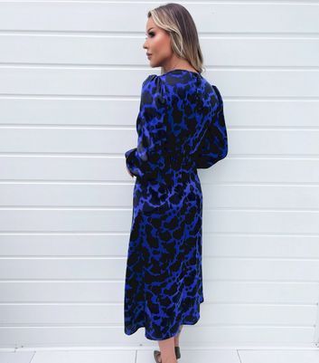 Abstract Print Long Sleeve Belted Wrap Midi Dress New Look