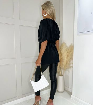 Black Ruched Batwing Top New Look