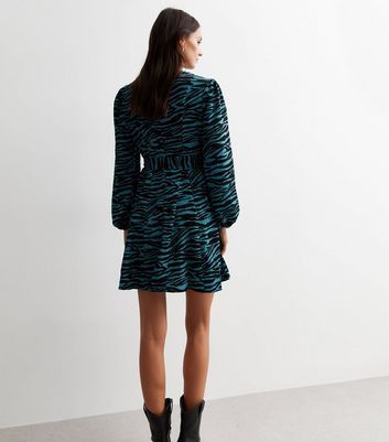 Blue Zebra Print Mini Dress New Look