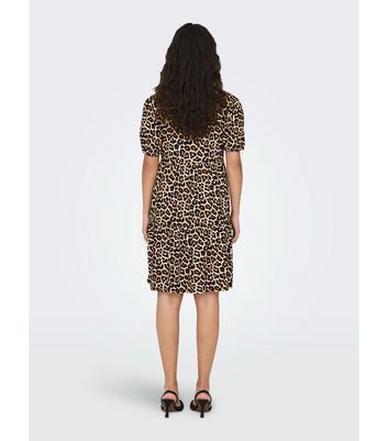 Brown Leopard Print V Neck Smock Mini Dress New Look