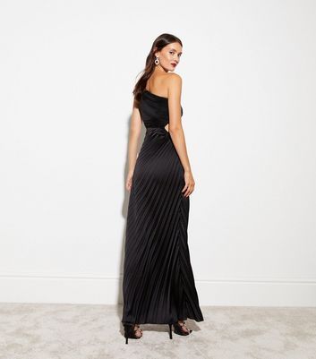 Black Pleated One Shoulder Maxi Dress New Look