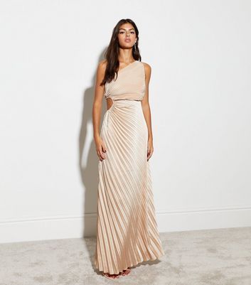 Gold Pleated One Shoulder Maxi Dress New Look
