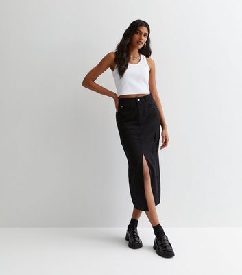 Black Cotton Cargo Midi Skirt New Look